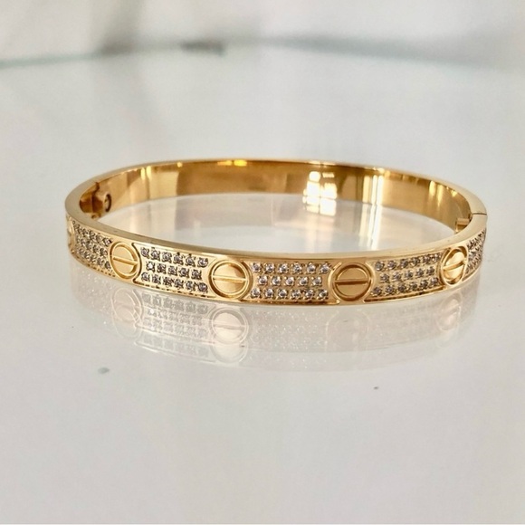 Gold Pave Diamond Screw Cuff Bangle Love Bracelet with Screwdriver - Picture 8 of 13